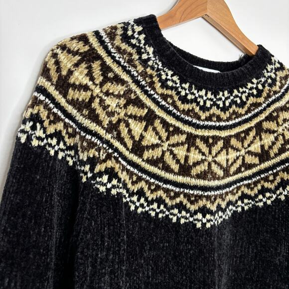 croft & barrow Fair Isle Nordic Black Brown Knit Winter Fall Sweater Size XL - Picture 2 of 8